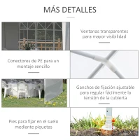 Outsunny Carpa de Jardín 6x3m con 4 Paredes Laterales 2 Ventanas Visibles Cenador Gazebo de Exterior para Fiestas Eventos Blanco(m-5)