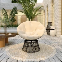 Outsunny Obrotowy Fotel Papasan z Rattanu 360° z Poduszką Średnica 90 cm w Beżu(m-9)