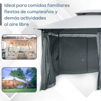 Outsunny Gazebo de Exterior 3x4 m con Paredes Laterales Doble Techo 6 Puertas con Cremallera y 8 Orificios de Drenaje Gris(m-6)