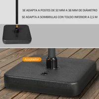 Outsunny Base de Sombrilla de Jardín Cuadrada Mástil Ø32-38 mm Rellenable de Arena 12 kg y Agua 9L 38x38x12 cm Negro(m-6)