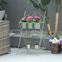 Outsunny Suporte de Metal para Plantas Dobrável com 3 Vasos Incluidos e Prateleira Inferior Suporte para Vasos de Flores Decorativo para Interior e Exterior 47x37x78,5cm Verde(m-3)