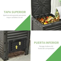 Outsunny Compostador Capacidad de 300L Compostera Orgánica para Producción Abono de Jardín Exterior con 48 Respiraderos 60,5x60,5x81,5 cm Negro(m-7)