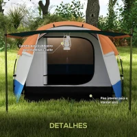 Outsunny Tenda de Campismo Familiar para 2-3 Pessoas com 2 Áreas e Bolsa de Transporte Impermeável 420x200x150 cm Cinza e Laranja(m-6)