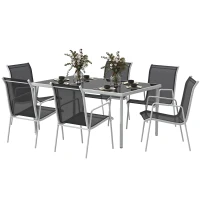 Outsunny Juego de Comedor de Jardín de 7 Piezas con 1 Mesa 6 Sillas Apilables para Terraza Patio Negro(m-11)