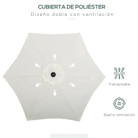 Outsunny Parasol de Terraza con Mástil de Aluminio Techo de Ventilación y Poste Desmontable Impermeable para Patio Beige(m-5)