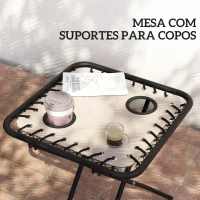 Outsunny Conjunto de 2 Espreguiçadeiras Jardim Dobráveis com Mesa Auxiliar Porta-Copos e Encosto Ajustável 90x65x110 cm Bege(m-5)