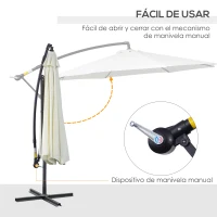 Outsunny Sombrilla de Jardín 295 cm Parasol Excéntrico Inclinable con Manivela Base Cruzada y Soporte de Acero Crema(m-4)