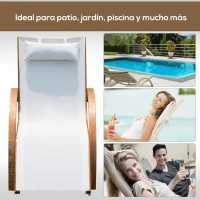 Outsunny Tumbona tipo Hamaca para Jardín Terraza Piscina o Patio Tumbona de Madera y Textilene 161x72x68cm Crema(m-6)