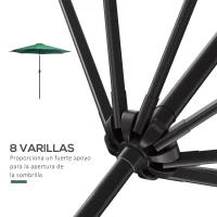 Outsunny Sombrilla de Jardín Ø295x250 cm con Manivela Parasol Exterior con Mecanismo de Inclinación y Poste Desmontable de Metal para Terraza Piscina Patio Verde(m-7)