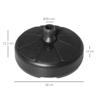 Outsunny Base de Sombrilla Rellenable de Agua 13 kg o Arena 19 kg Soporte de Parasol Redondo Apto Postes de Ø32-38 mm para Jardín Patio Terraza Ø38x21,5 cm Negro(m-3)