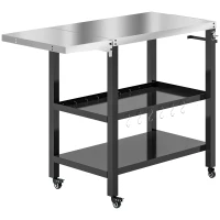 Outsunny Carrinho Auxiliar para Barbecue de 3 Níveis Carrinho de Serviço com Rodas Prateleira Bancada de Aço  116x50x86 cm Preto(m-11)