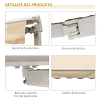 Outsunny Toldo de Pared con Brazo Articulado y Manivela Marco Resistente de Aluminio y Cubierta de Poliéster 295x245 cm Beige(m-7)