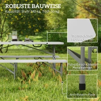 Outsunny 3-teiliges Picknicktisch-Set, 1 Tisch, 2 Bänke, Faltbarer Campingtisch mit Tragegriffen, Kunststoff, Metall, Weiß(m-4)