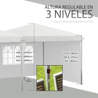 Outsunny Carpa de Jardín Plegable 6x3 m con Paredes Laterales Carpa para Fiestas Altura Ajustable con Bolsa de Transporte Blanco(m-5)