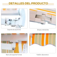 Outsunny Toldo Manual Retráctil 300x250 cm Toldo para Balcón con Manivela de Metal Impermeable y Anti-UV Toldo Enrollable de Exterior para Jardín Terraza Ventanas Amarillo y Blanco(m-7)