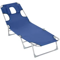 Outsunny Tumbona Reclinable y Plegable de Jardín con Orificio de Lectura Reposacabezas y Respaldo Ajustable en 5 Niveles para Playa 182x56x28 cm Azul(m-11)