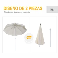 Outsunny Sombrilla de Playa Diámetro de Ø202 cm con Techo Inclinable Poste Desmontable y Pincho Inferior para Jardín Beige(m-5)