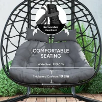 Outsunny Two-Seater Rattan Egg Chair - Black(m-7)
