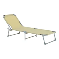 Outsunny Cama de Camping Plegable con Respaldo Ajustable en 4 Niveles Carga 120 kg para Playa Jardín Piscina 187x58x28 cm Beige(m-11)
