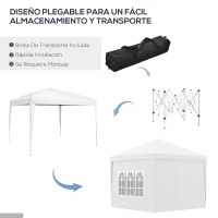 Outsunny Carpa Plegable con 4 Paredes Desmontables 3x3 m Cenador de Jardín con Bolsa de Transporte Impermeable Anti-UV Blanco(m-6)