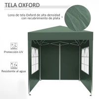 Outsunny Cenador de Jardín 2x2m con 4 Paredes Laterales Tela Oxford 2 Puertas 2 Ventanas y Bolsa de Transporte Impermeable Verde(m-6)