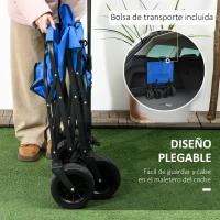 Outsunny Carro Plegable con Bolsa Térmica Desmontable Longitud y Ángulo del Mango Ajustables y Bolsa de Transporte Azul(m-4)