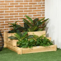 Outsunny Arriate de Jardín de 3 Niveles con Diseño de Escalera y Tela no Tejida para Cultivos Plantas Flores 93x93x35 cm Natural(m-2)