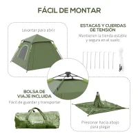 Outsunny Tienda de Camping Pop-up para 2-3 Personas Impermeable 2000 mm con Bolsa de Trasporte 210x210x150 cm Verde(m-4)