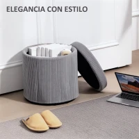 HOMCOM Puff con Almacenaje Redondo Tapizado en Pana con Estructura de Acero Estable y Acolchado Suave Ø40x41 cm Gris Claro(m-4)