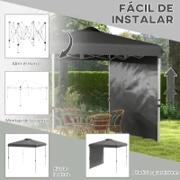 Outsunny Carpa Plegable de Jardín de 2,5x2,5 m con Altura Ajustable Anti-UV con 1 Pared Lateral y Bolsas de Arena Gris Oscuro(m-4)