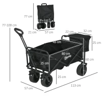 Outsunny Carro Plegable con Bolsa Térmica Desmontable Longitud y Ángulo del Mango Ajustables y Bolsa de Transporte Negro(m-3)
