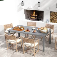 Outsunny Mesa de Comedor Exterior Mesa de Terraza para 6 -8 Personas con Marco de Aluminio 180/240x94x73 cm Gris Oscuro(m-8)