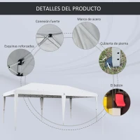 Outsunny Carpa Plegable 6x3 m con Altura Ajustable en 3 Niveles Bolsa de Transporte Anti-UV y Marco de Acero Blanco(m-5)
