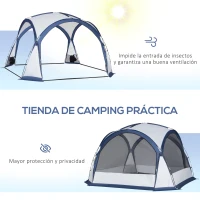 Outsunny Carpa Portátil de Camping para 6-8 Personas con 4 Mosquiteros Gancho y Bolsa Anti-UV 350x350x230 cm Blanco y Azul(m-4)