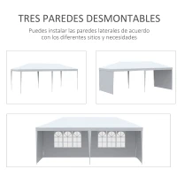 Outsunny Carpa de Jardín 6x3m con 4 Paredes Laterales 2 Ventanas Visibles Cenador Gazebo de Exterior para Fiestas Eventos Blanco(m-6)