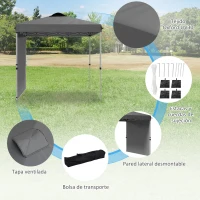 Outsunny Carpa Plegable de Jardín de 2,5x2,5 m con Altura Ajustable Anti-UV con 1 Pared Lateral y Bolsas de Arena Gris Oscuro(m-6)