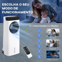 HOMCOM Climatizador 3 em 1 75W com 6 Velocidades Temporizador até 24H Depósito de 6,5 L Oscilação de 60º 34x25,5x80 cm Branco(m-5)