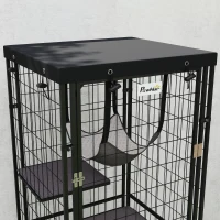 PawHut Gaiola para Gatos Recinto para Gatos com Cobertura Impermeável 3 Plataformas Rede  Almofadas e Porta para 1-2 Gatos 61,5x55x157 cm Preto(m-9)