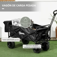 Outsunny Carro Plegable con Bolsa Térmica Desmontable Longitud y Ángulo del Mango Ajustables y Bolsa de Transporte Negro(m-8)