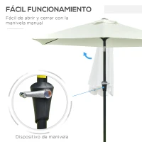 Outsunny Sombrilla de Jardín Ø230x216 cm con Apertura Manual Ángulo Ajustable e Impermeable para Terraza Piscina Crema(m-4)