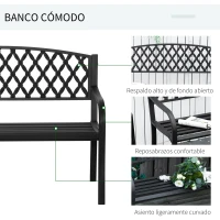 Outsunny Banco de Jardín de 2 Plazas con Respaldo Decorativo y Reposabrazos para Terraza Balcón Patio Exterior Carga 240 kg Hierro Fundido y Acero 128x58,5x89 cm Negro(m-5)