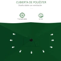 Outsunny Sombrilla de Jardín 205x290x248 cm con 6 Varillas Apertura Manual Anti-UV y Ángulo Ajustable para Terraza Exterior Verde(m-7)
