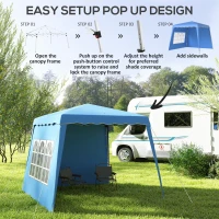 Outsunny 2.4 x 2.4m Two Wall Pop Up Gazebo - Blue(m-5)
