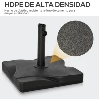 Outsunny Base para Sombrilla de 20 kg Apta para Postes de Parasol de Ø32mm Ø38mm o Ø48mm 41,5x41,5x33cm Negro(m-4)