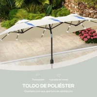 Outsunny Sombrilla Doble con Luces LED 280x146x227 cm Inclinación de 45° Manivela para Terraza Balcón Piscina Color Beige(m-7)