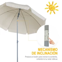Outsunny Sombrilla de Playa Diámetro de Ø202 cm con Techo Inclinable Poste Desmontable y Pincho Inferior para Jardín Beige(m-4)