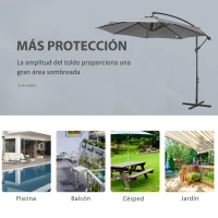 Outsunny Sombrilla de Jardín Ø295 cm Parasol Excéntrico Inclinable con Manivela Base Cruzada y Soporte de Acero Gris(m-6)