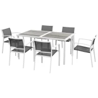 Outsunny Juego de Comedor de Jardín de 7 Piezas con 1 Mesa y 6 Sillas Apilables Estilo Moderno para Terraza Patio Blanco y Gris(m-11)