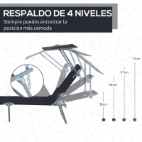 Outsunny Tumbona de jardín Plegable con Toldo y Respaldo Reclinable para Jardín Terraza Acampada 187x58x36cm Negro(m-4)