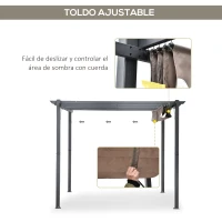 Outsunny Pérgola de Aluminio 3x3m para Jardín Patio o Terraza con Techo Retráctil Tela Poliéster Resistente a Agua Marrón y Gris(m-4)